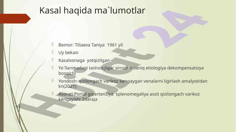 Kasalxona ma'lumotlari tahlili va diagnostikasi