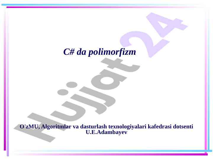 C# da polimorfizm nima asoslari va misollari