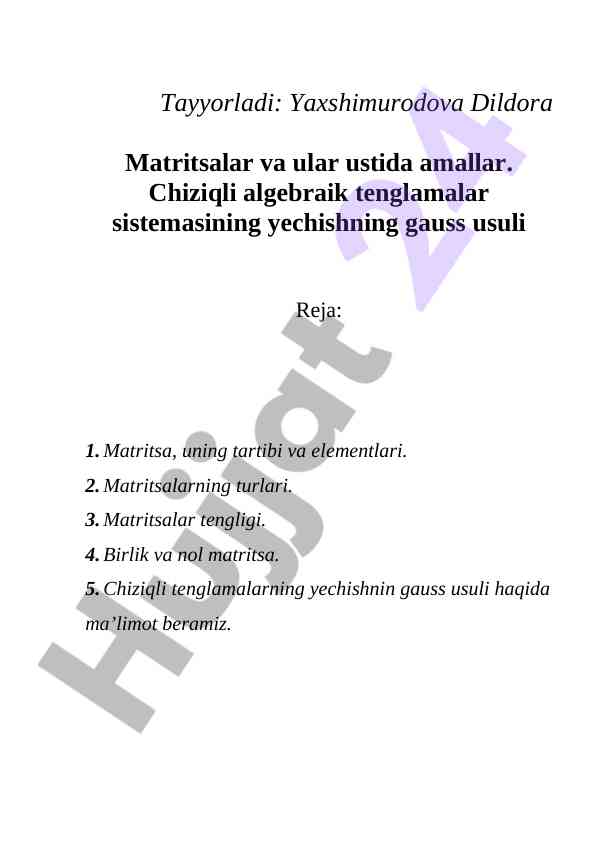 Matritsalar va ular ustida amallar