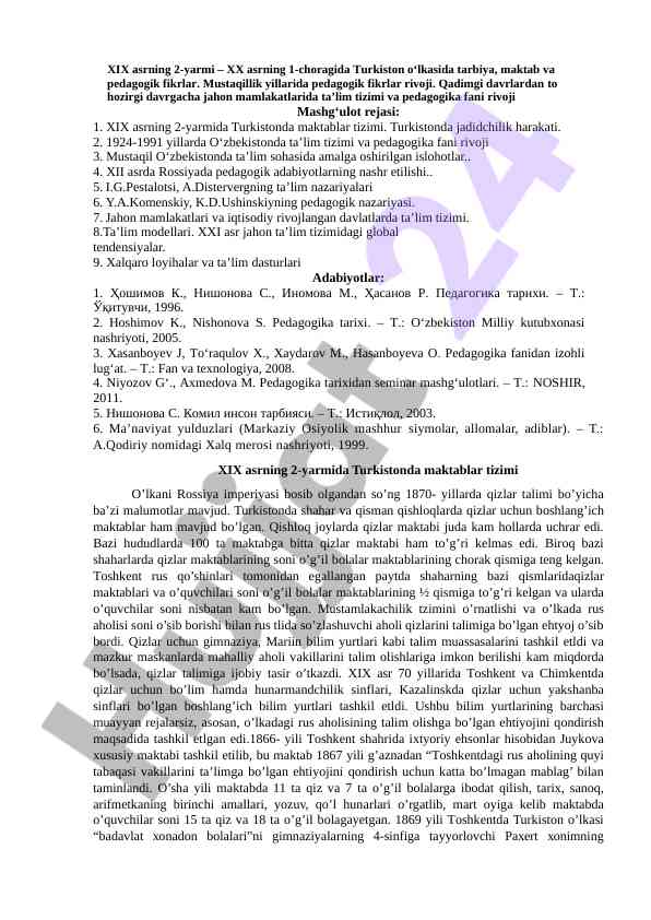 Turkistonda Ta'lim Tizimi Rivoji