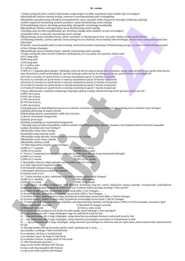 O'zbekiston iqtisodiy muammolari va sabablari