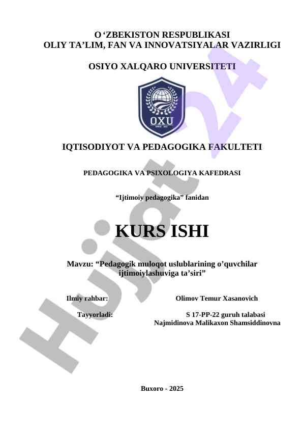Pedagogik muloqot uslublarining ijtimoiylashuvga ta’siri