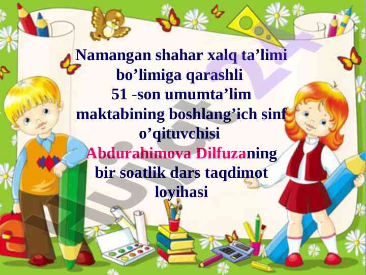 Bir soatlik dars taqdimot loyihasi