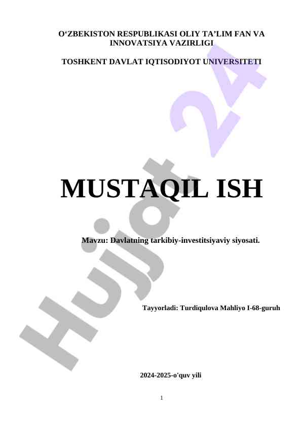 Davlat investitsiyaviy siyosati tahlili