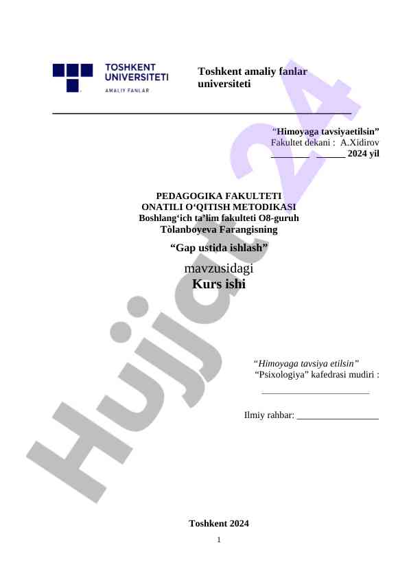 Gap ustida ishlash mavzusidagi kurs ishining himoyasi