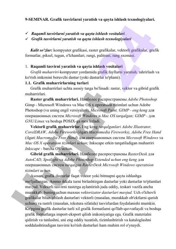 Grafik tasvirlarni yaratish va qayta ishlash texnologiyalari