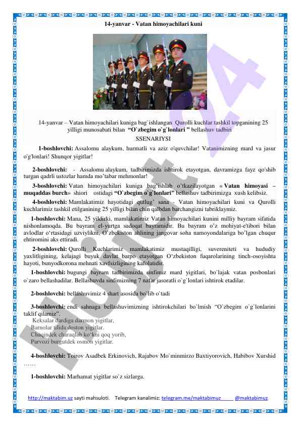 Vatan himoyachilari kuni tadbiri senariysi
