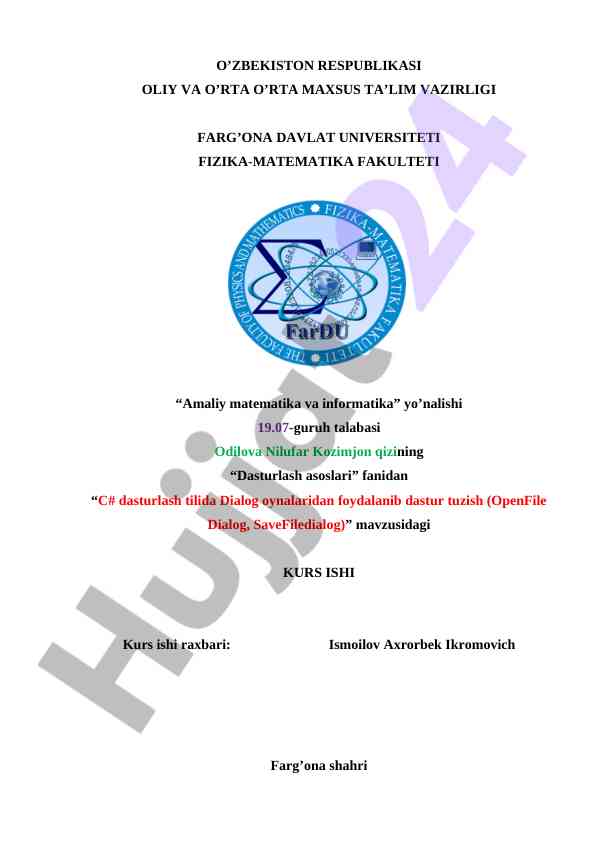 C# dasturlash tilida dialog oynalari bilan ishlash