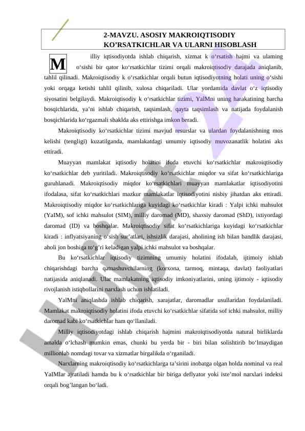Asosiy Makroiqtisodiy Ko'rsatkichlar Va Ularnu Hisoblash