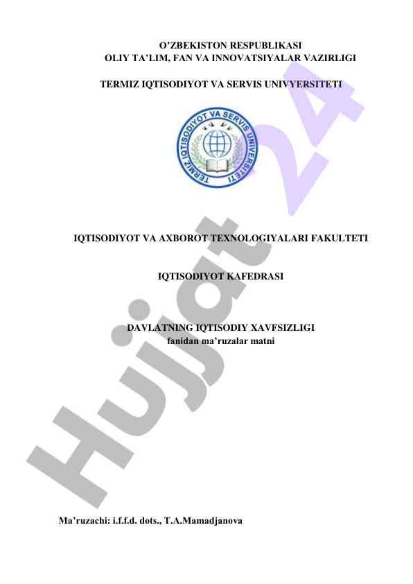 Davlatning iqtisodiy xavfsizligi tushunchasi