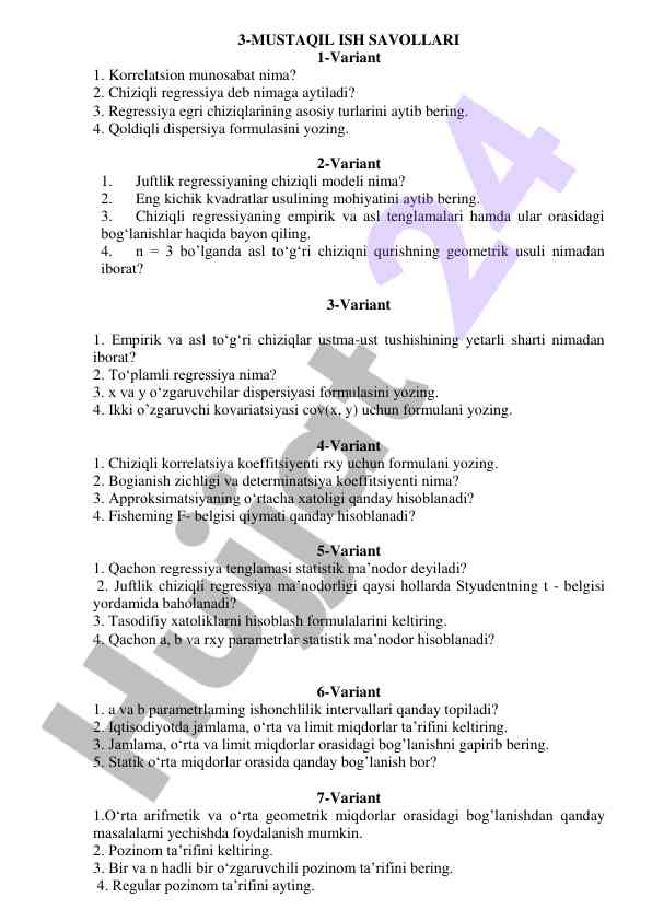 Chiziqli regressiya va korrelatsion munosabatlar
