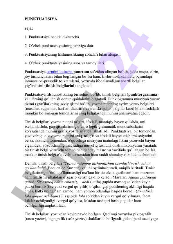O‘zbek punktuatsiyasi va tinish belgilari tushunchasi