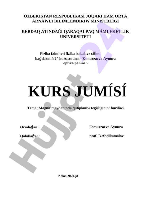 Magnit maydaninda qutiplaniw tegisliginin buriliwi