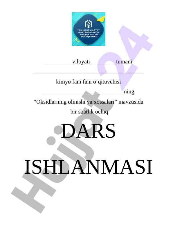 Oksidlarning olinishi va xossalari bo‘yicha dars