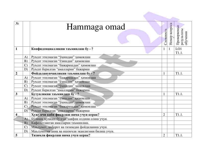 O‘quv jarayonida xavfsizlikni ta’minlash so‘rlari