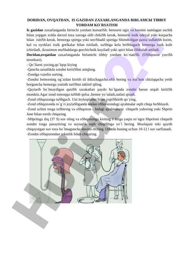 Is gazidan zaxarlanganda birinchi tibbiy yordam
