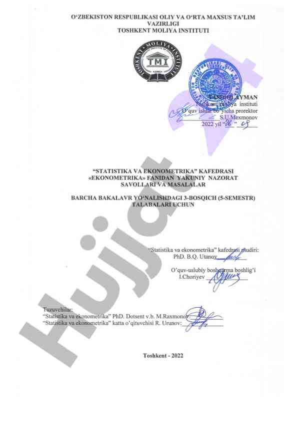 Ekonometrikaning tarixi va asosiy masalalari