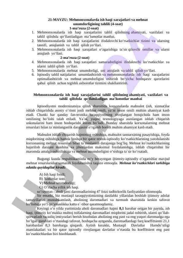 Mehmonxonalarda ish haqi xarajatlari tahlili