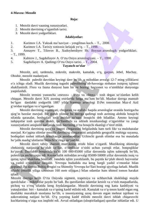 Mezolit davri va uning xususiyatlari