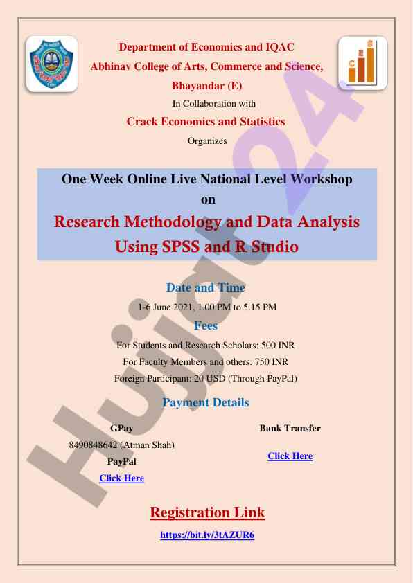 Online workshop on research methodology and data analysis