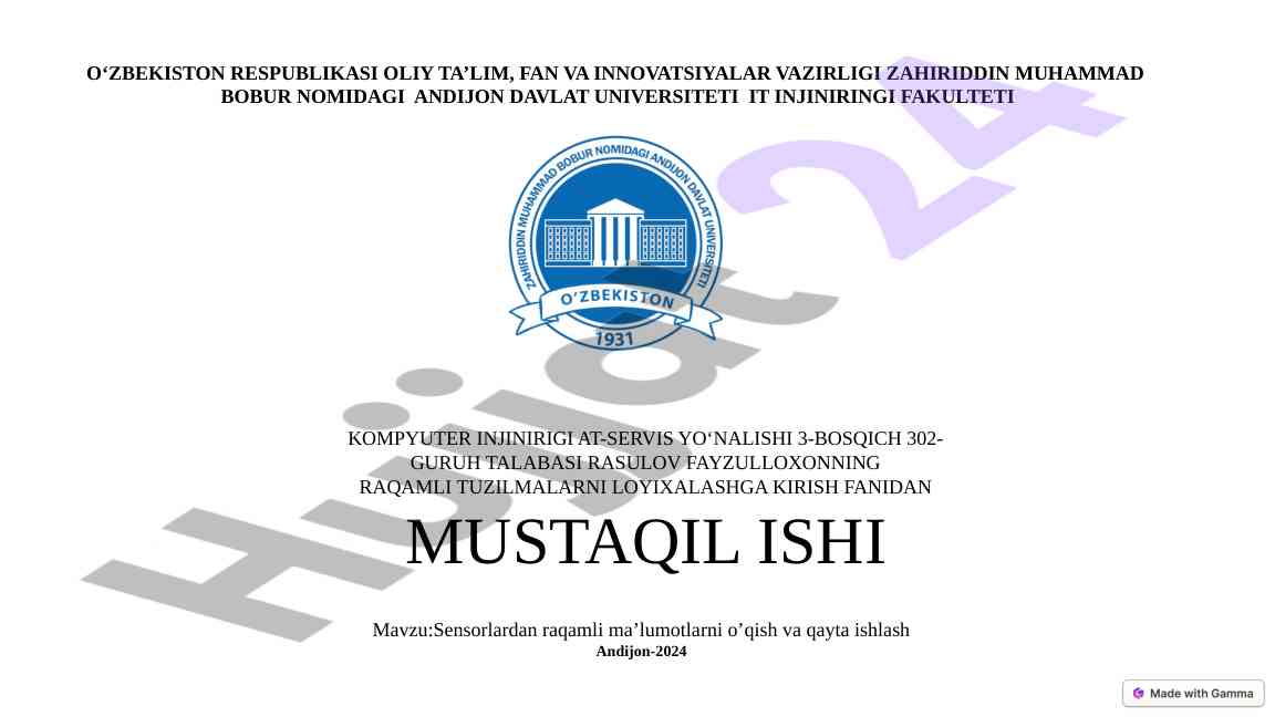 Sensorlardan raqamli ma'lumotlarni o'qish va qayta ishlash