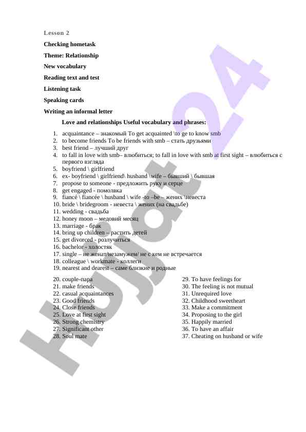 Lesson 2 relationship vocabulary and tasks