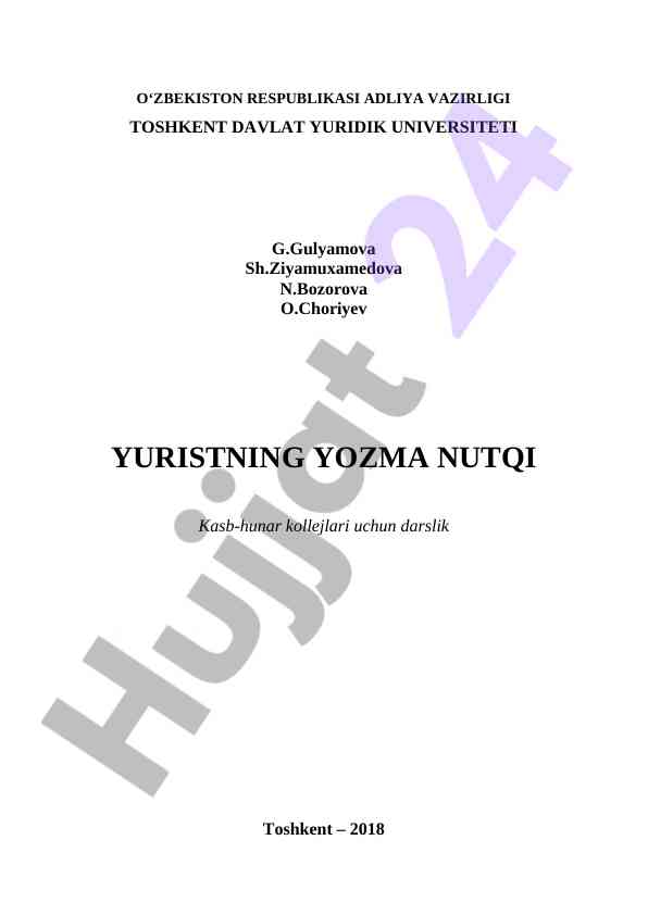 Yuristning yozma nutqi darsligi kasb-hunar kollejlari uchun