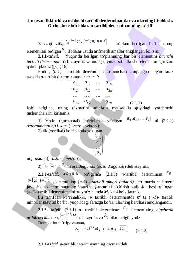 Ikkinchi va uchinchi tartibli determinantlar