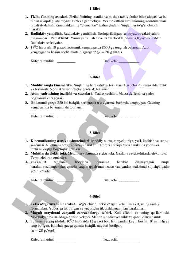 Fizika va kinematika asoslari bo'yicha qisqa nazariylar