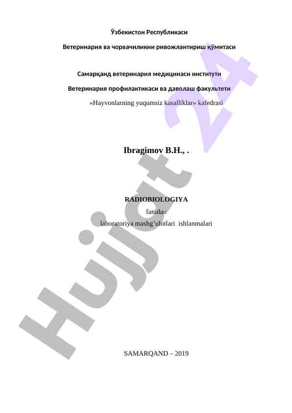 Laboratoriya mashg'ulotlari: radiobiologiya asoslari