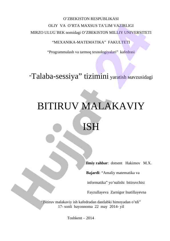 Talaba-sessiya tizimini yaratish loyihasi