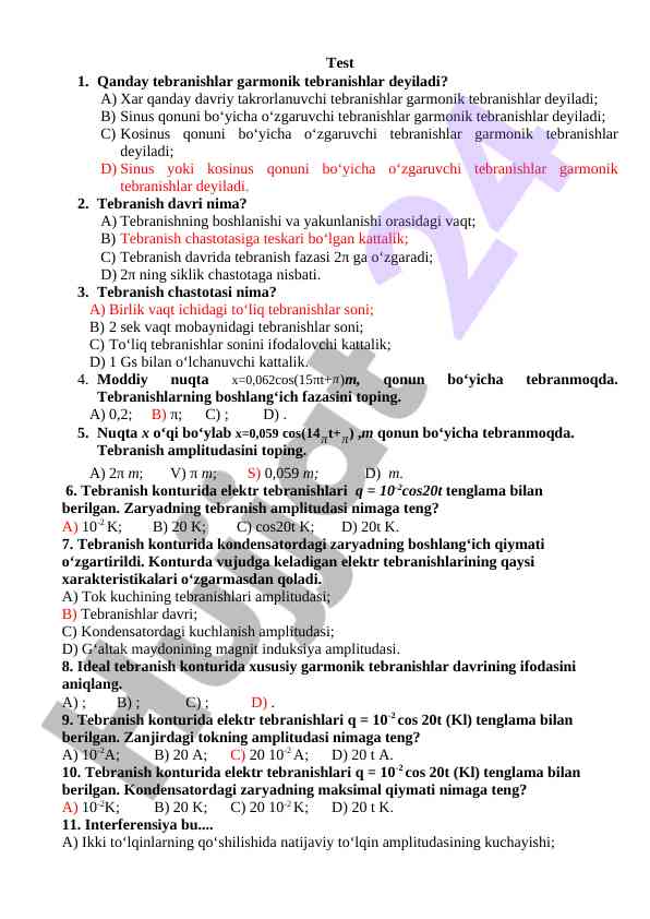 Harmonika tebranishlar va ularning xususiyatlari