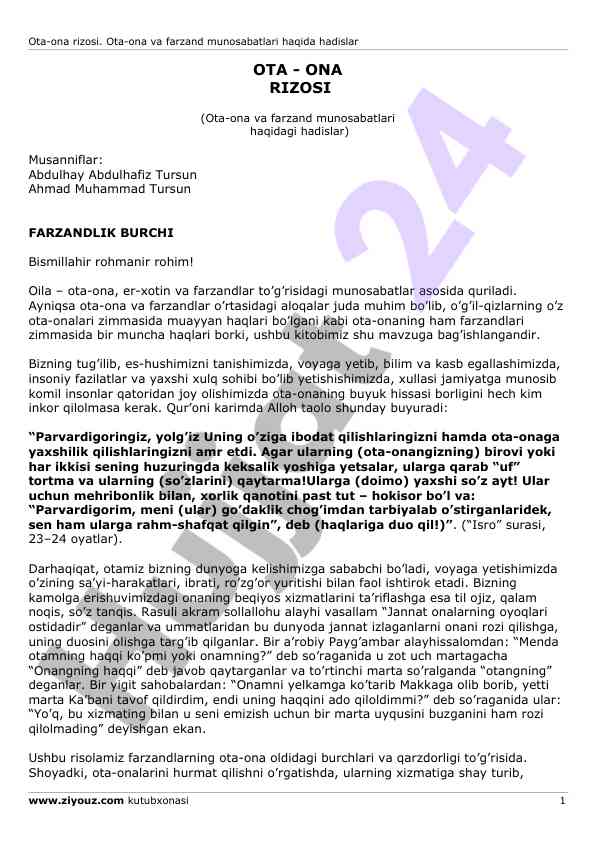 Ota-ona risolasi: munosabatlar va haqqlar