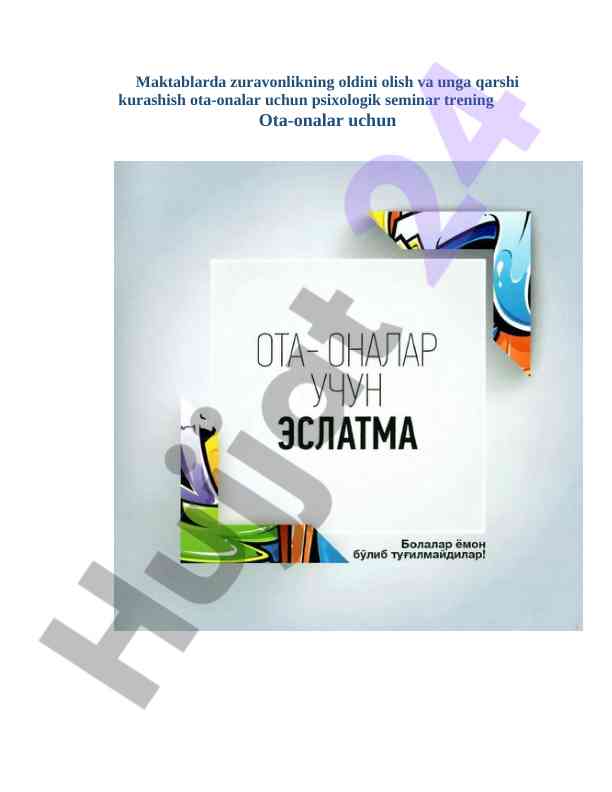 Ota-onalar uchun psixologik seminar treningi
