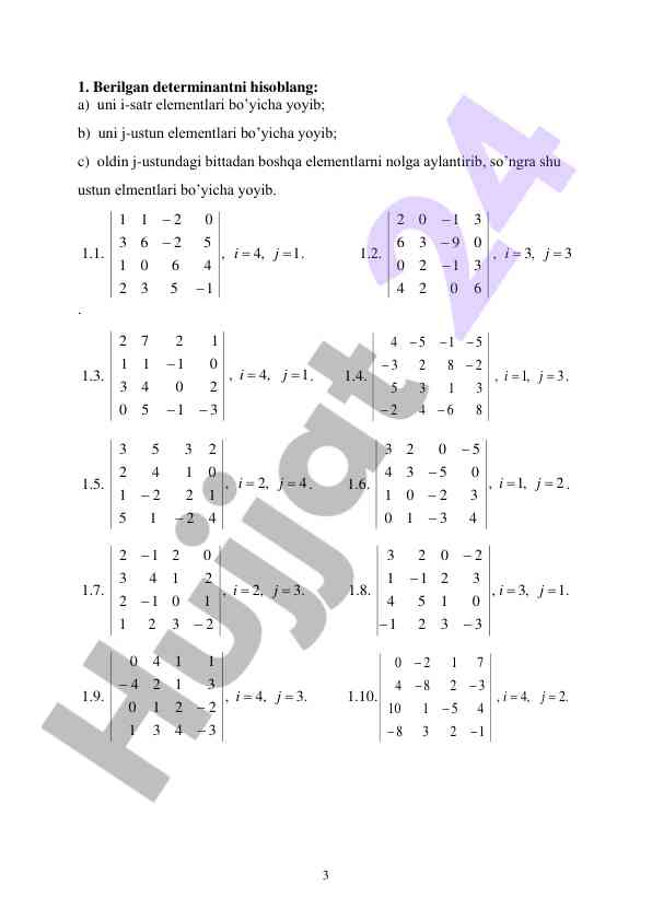 Determinant hisoblash bo'yicha laboratoriya ishlari