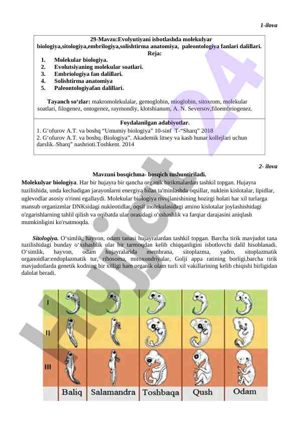 Molekulyar biologiya va sitologiya asoslari