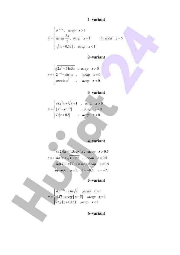 Matematika testlari va variantlar