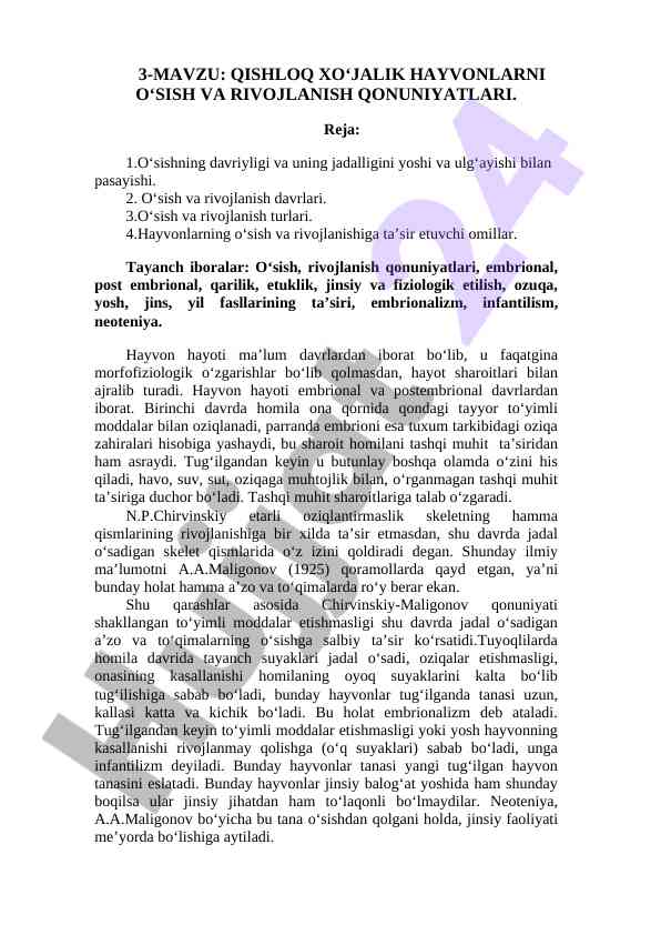 Qishloq xo‘jalik hayvonlari o‘sish qonuniyatlari