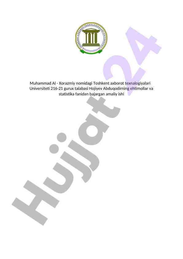 Ehtimollar va statistika fanida amaliy ish