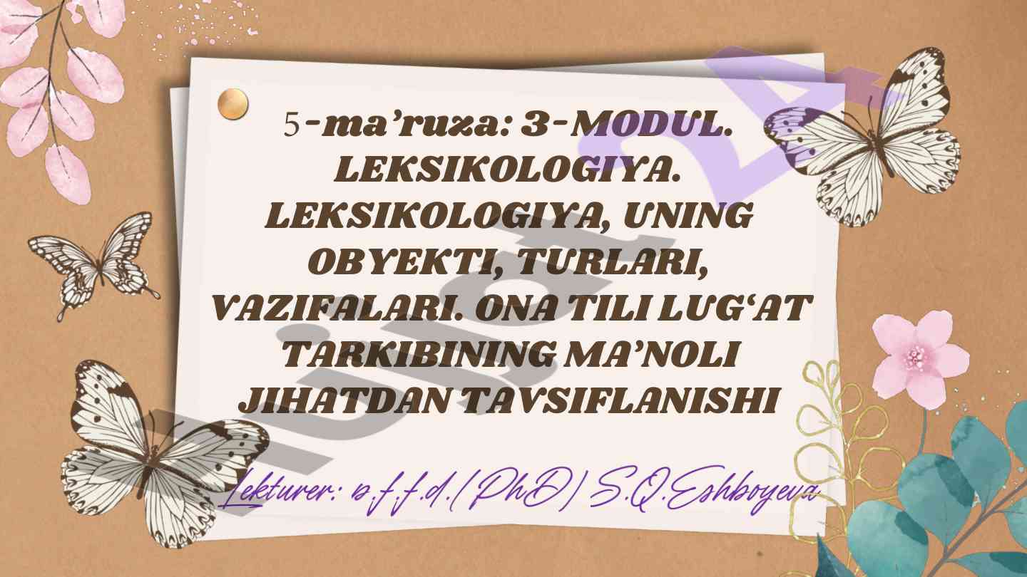 Leksikologiya va lug‘at tarkibi bo‘yicha qo‘llanma