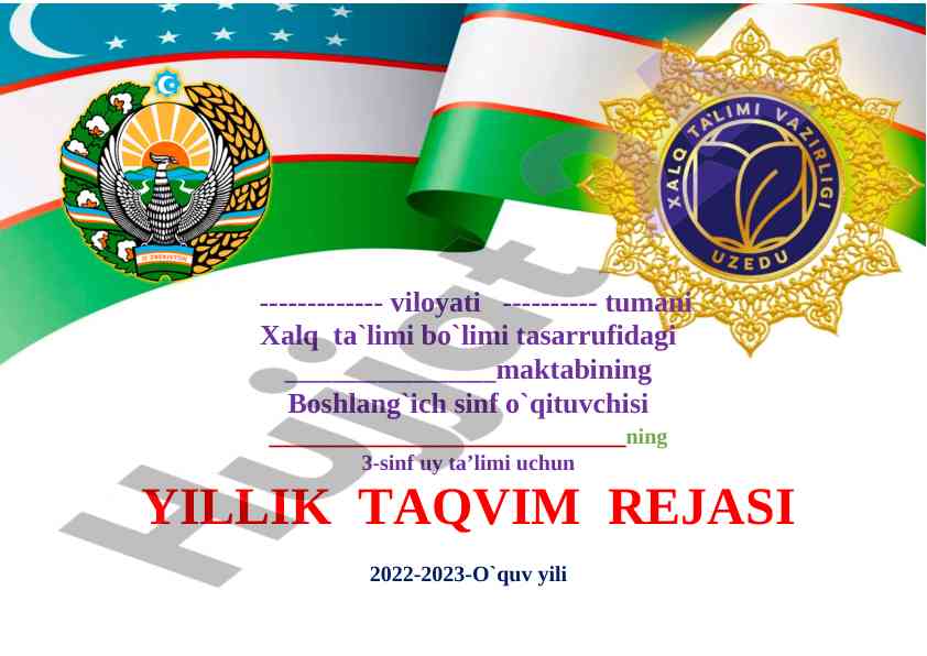 Yillik ta'lim rejasi 2022-2023 o'quv yili