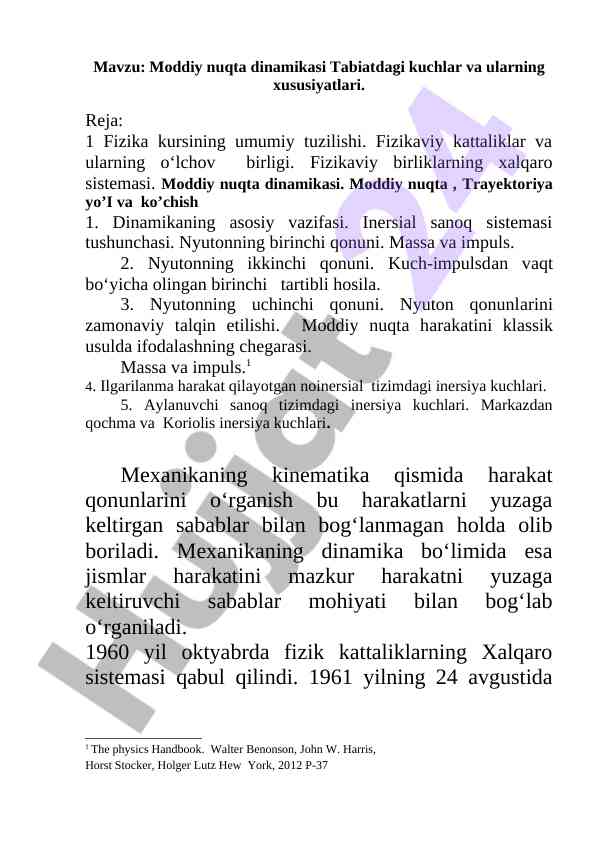 Moddiy nuqta dinamikasi tabiatdagi kuchlar