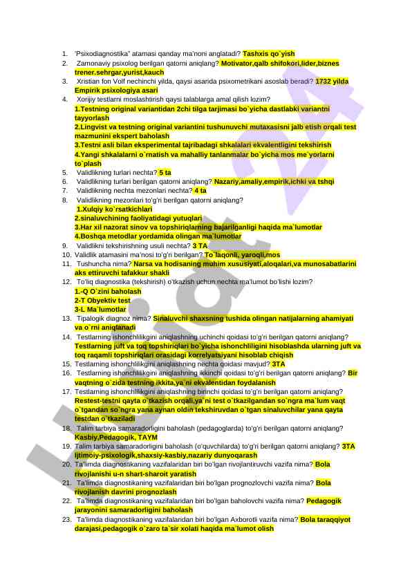 Psixodiagnostika va validlik turlari haqida