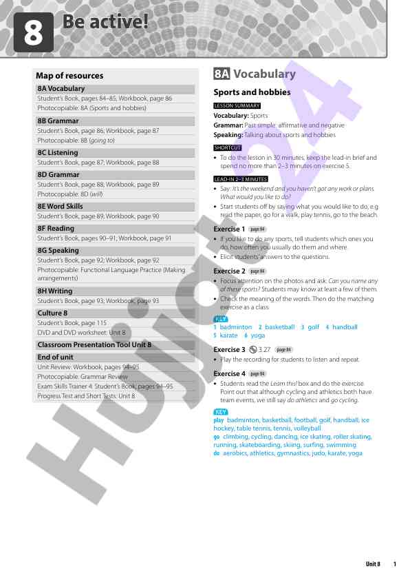 Sports vocabulary lesson plan overview