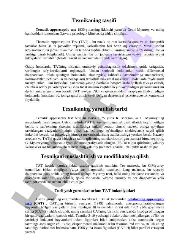 Thematic apperception test overview and applications