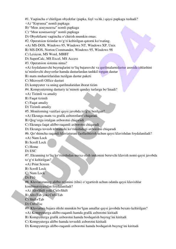 Operatsion tizimlar bo‘yicha test savollari