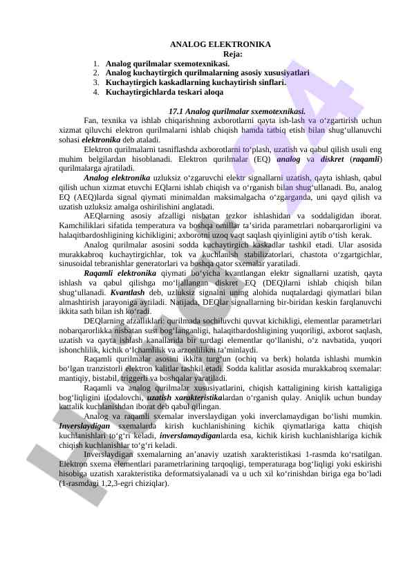 Analog elektronika: qurilmalar va sxemotexnika
