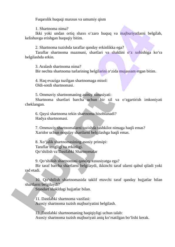 Fuqarolik huquqi: shartnoma tuzish qoidalari