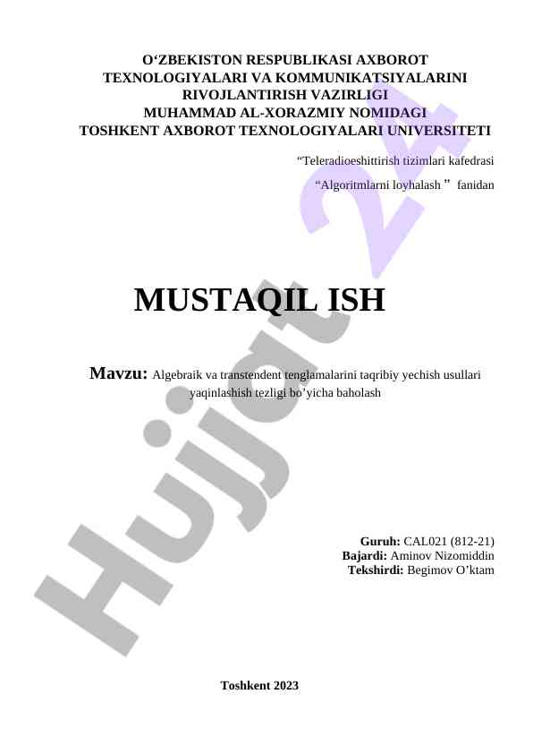 Algebraik va transtendent tenglamalarini taqribiy yechish
