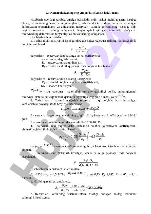 Konstruksiyaning eng yuqori kuchlanish holati usuli